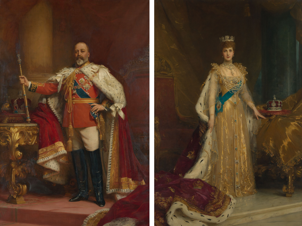 Full-length portrait paintings of King Edward VII and Queen Alexandra. 