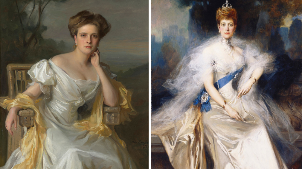 Left: Philip Alexius de László, Princess Andrew of Greece, 1907 (RCIN 405970). Right: François Flameng, Queen Alexandra, 1908 (RCIN 405360) Two portrait paintings of Princess Andrew of Greece by László and Queen Alexandra by Flameng.