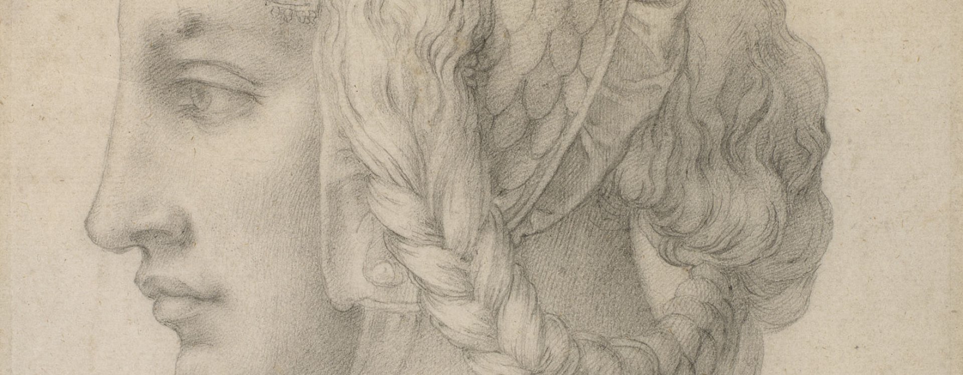 Cropped view of An ideal female head, copy after Michelangelo Buonarotti (1475-1564) RCIN 990432