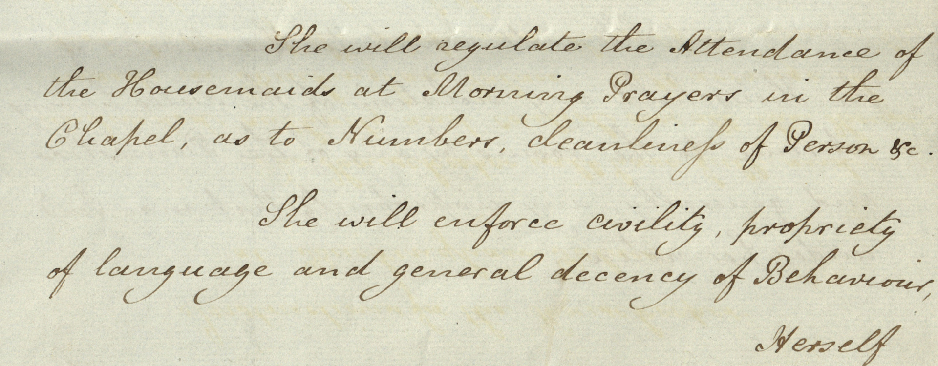 Extract from Instructions for a Housekeeper at Buckingham Palace by George Sackville-West, Lord Chamberlain of the Household (1841-1846), 1844. Extract from Instructions for a Housekeeper at Buckingham Palace by George Sackville-West, Lord Chamberlain of the Household (1841-1846), 1844.