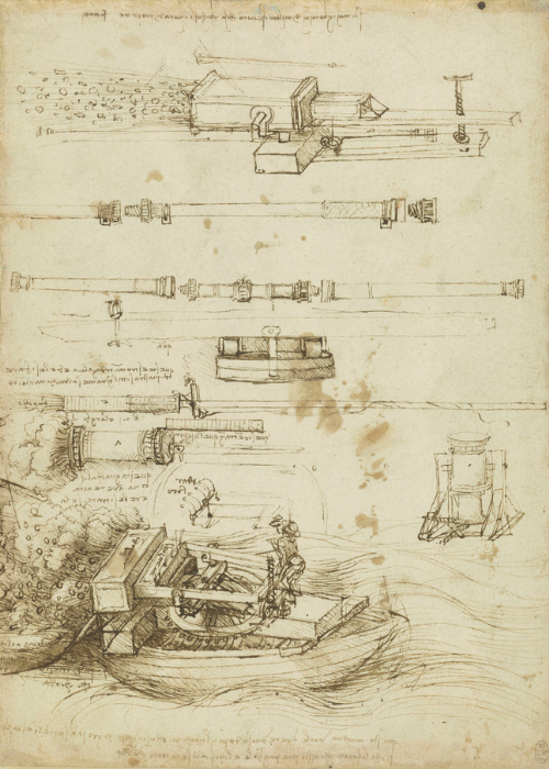 Designs for gun-barrels and mortars, c.1485 (RCIN 912652)