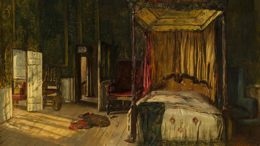 Alexander Fraser, Mary, Queen of Scots Bedroom, Holyroodhouse, c. 1884 (RCIN 403239) A painting of Mary, Queen of Scots bedroom by Alexander Fraser.