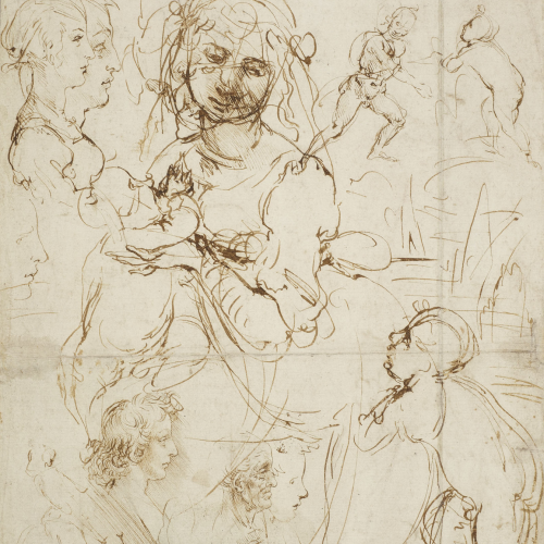 The Madonna and Child with the infant Baptist, and heads in profile c.1478-80 (RCIN 912276) The Madonna and Child with the infant Baptist, and heads in profile c.1478-80 (RCIN 912276)