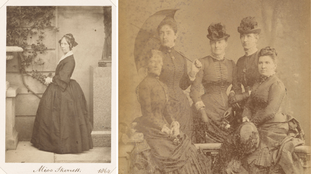 Left: Miss Marianne Skerrett, Head Dresser to Queen Victoria, c. 1858-64 (RCIN 2910151). Right: Carl Jagerspacher, Dressers to the Royal Family, c. 1880 (RCIN 2931233) Photograph of Miss Marianne Skerrett (left) and a photograph of dressers to the royal family taken around 1880.