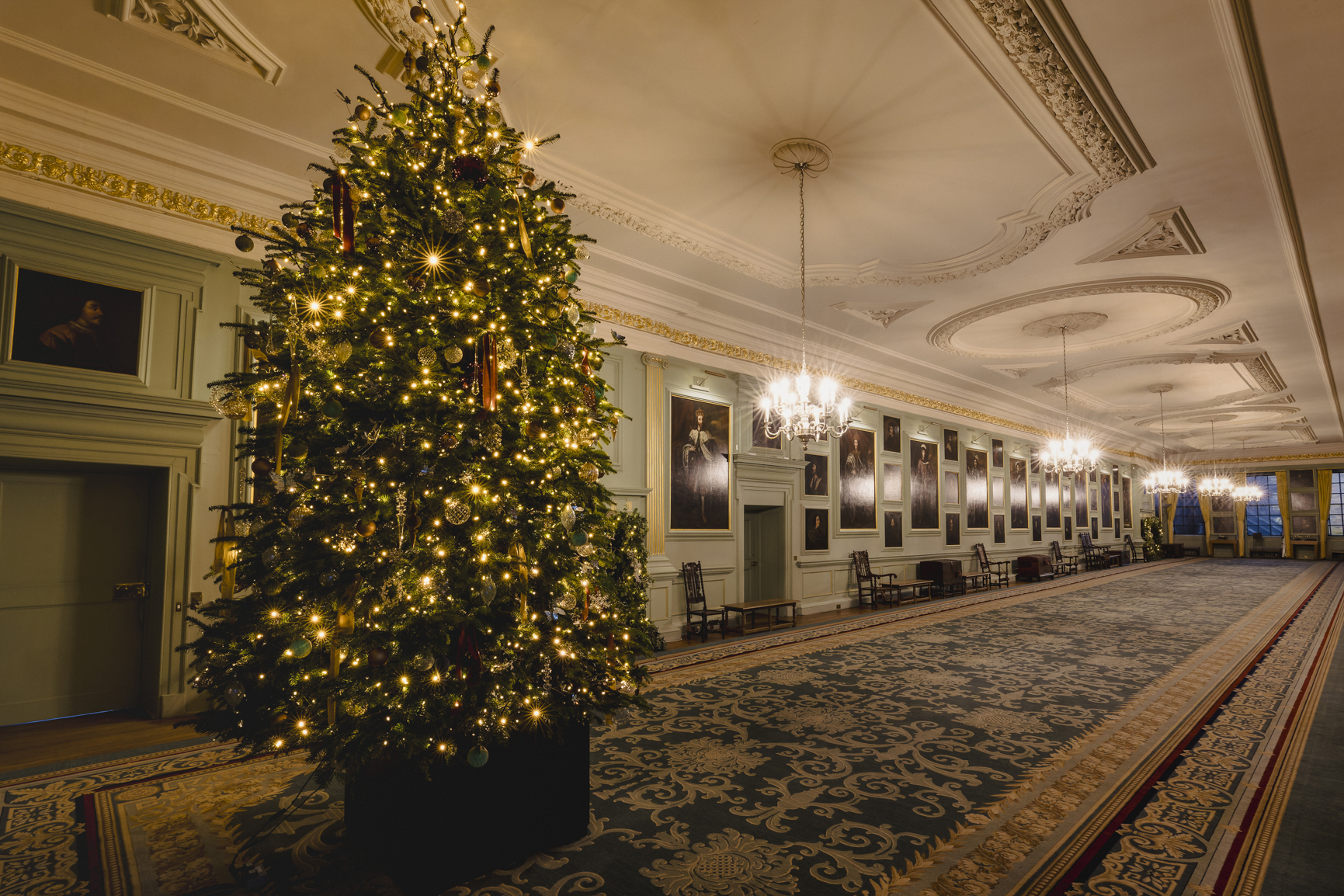 The Christmas tree in the Great Gallery at the Palace of Holyroodhouse
