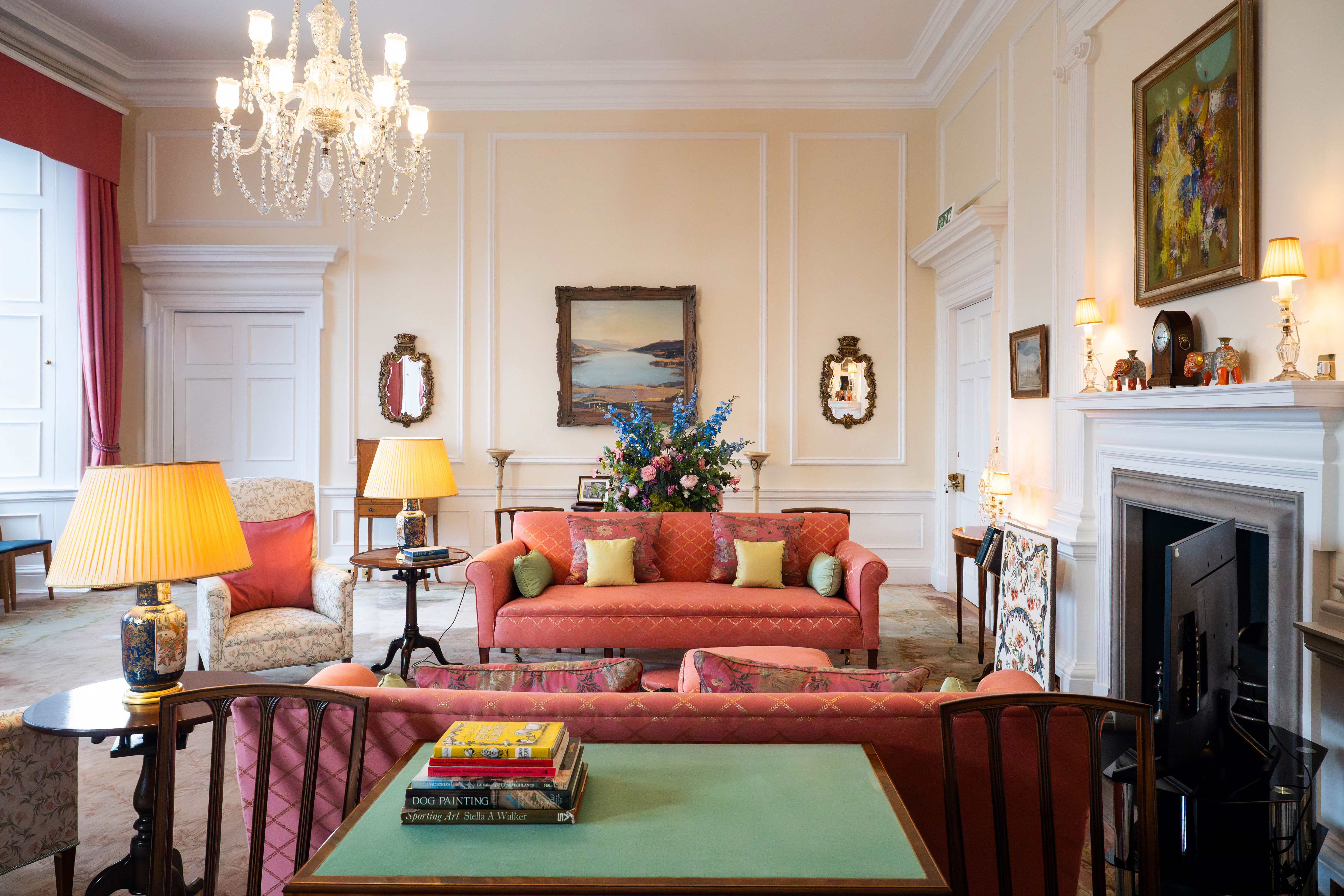 The late Queen Elizabeth II's sitting room in her private apartments at the Palace of Holyroodhouse