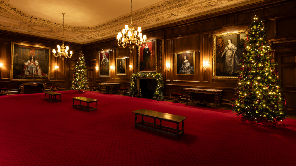The Christmas trees in the Throne Room at the Palace of Holyroodhouse. Photographer: Jane Massey The Christmas trees in the Throne Room at the Palace of Holyroodhouse.