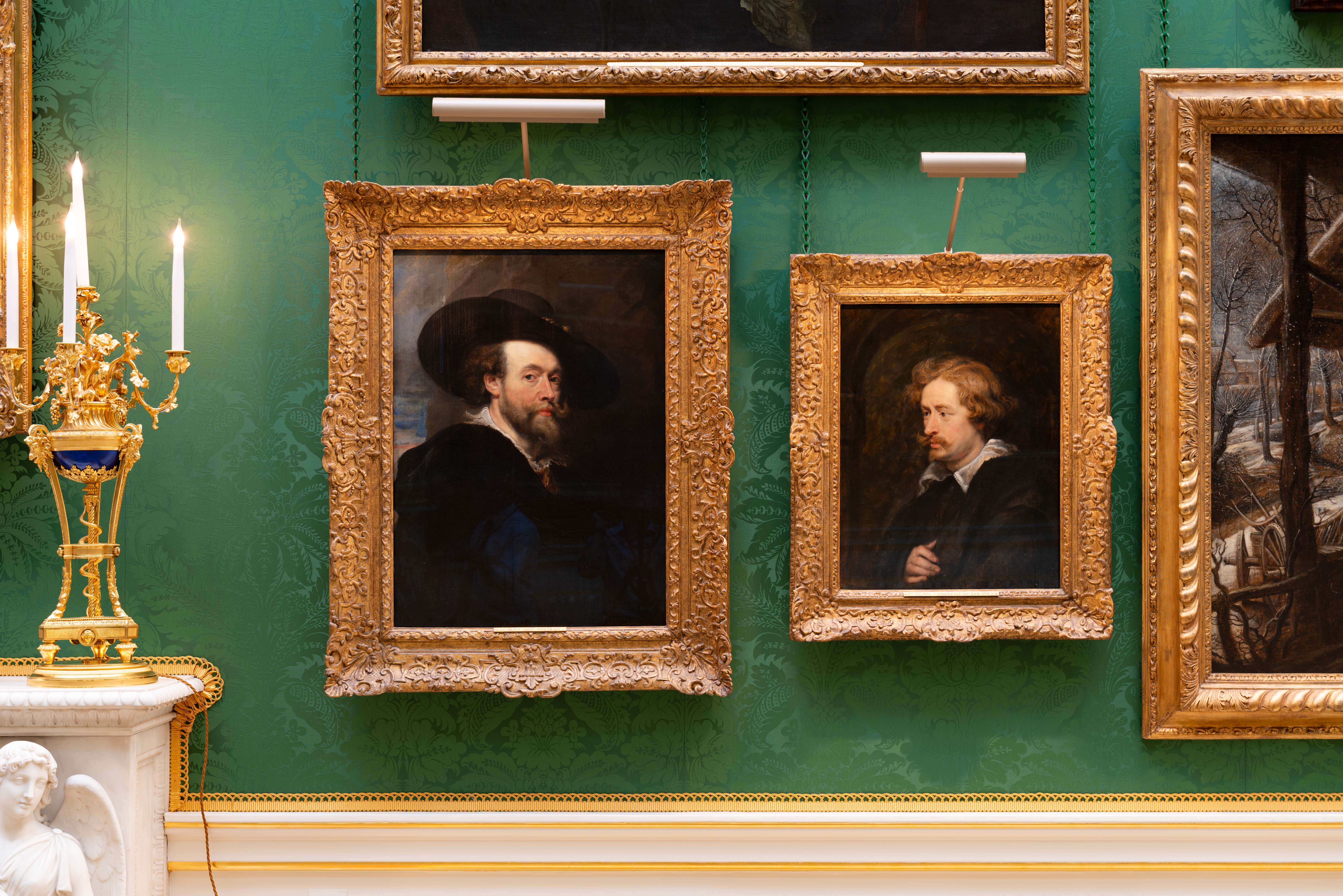 Two portraits by Rubens, one a self-portrait of the artist with a hat and beard, and another of his student Van Dyck