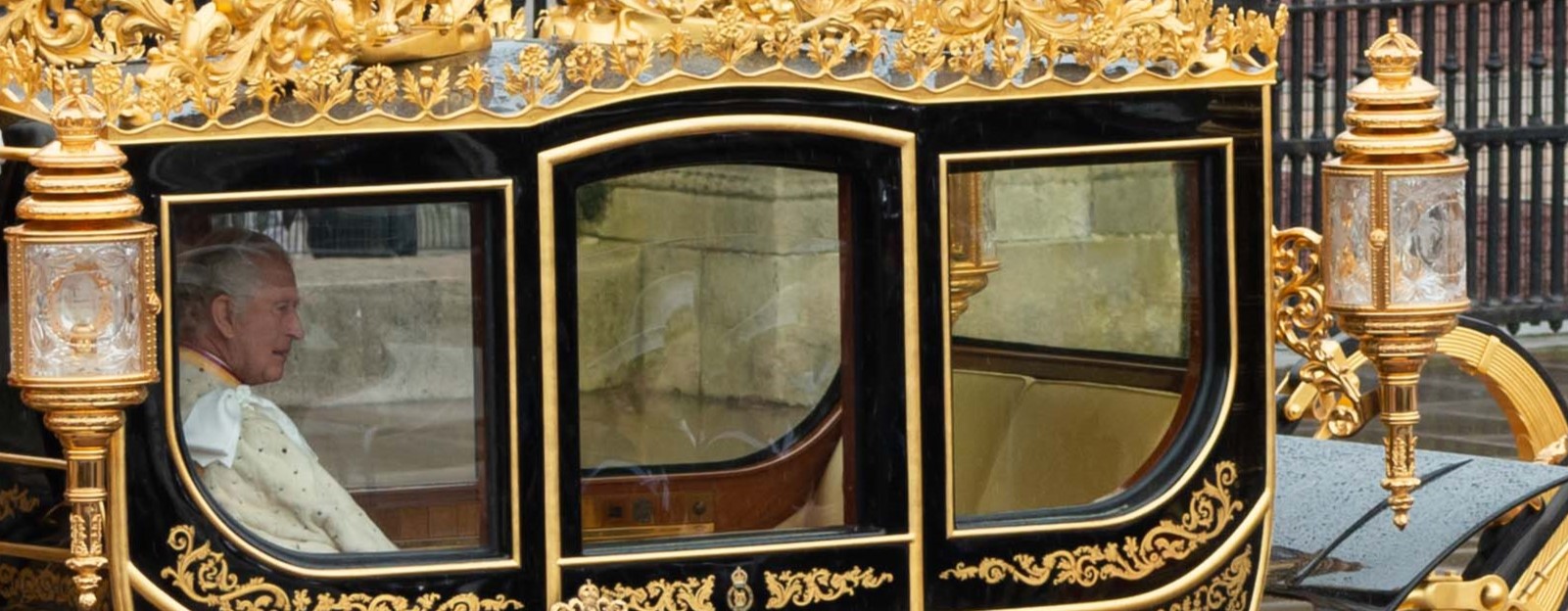 King Charles III in a carriage at his Coronation