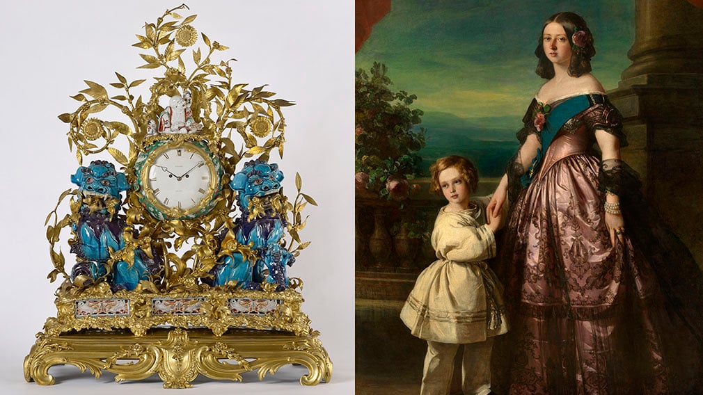 Clock and painting of Queen Victoria