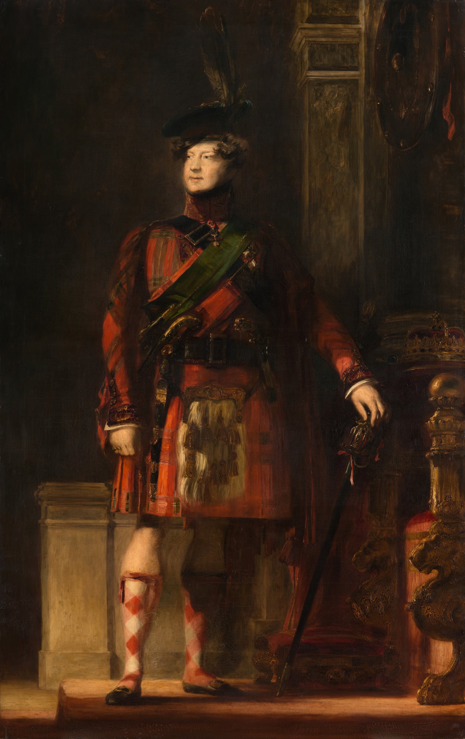 Painting of man wearing full highland dress.