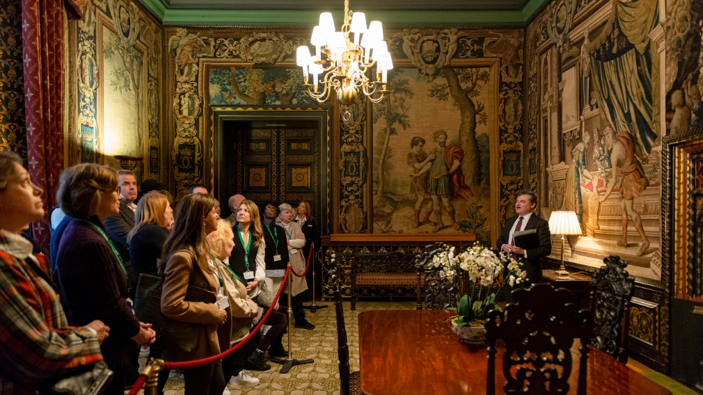 The Tapestry Room at St James's Palace A photograph of visitors in the Tapestry Room at St James's Palace.