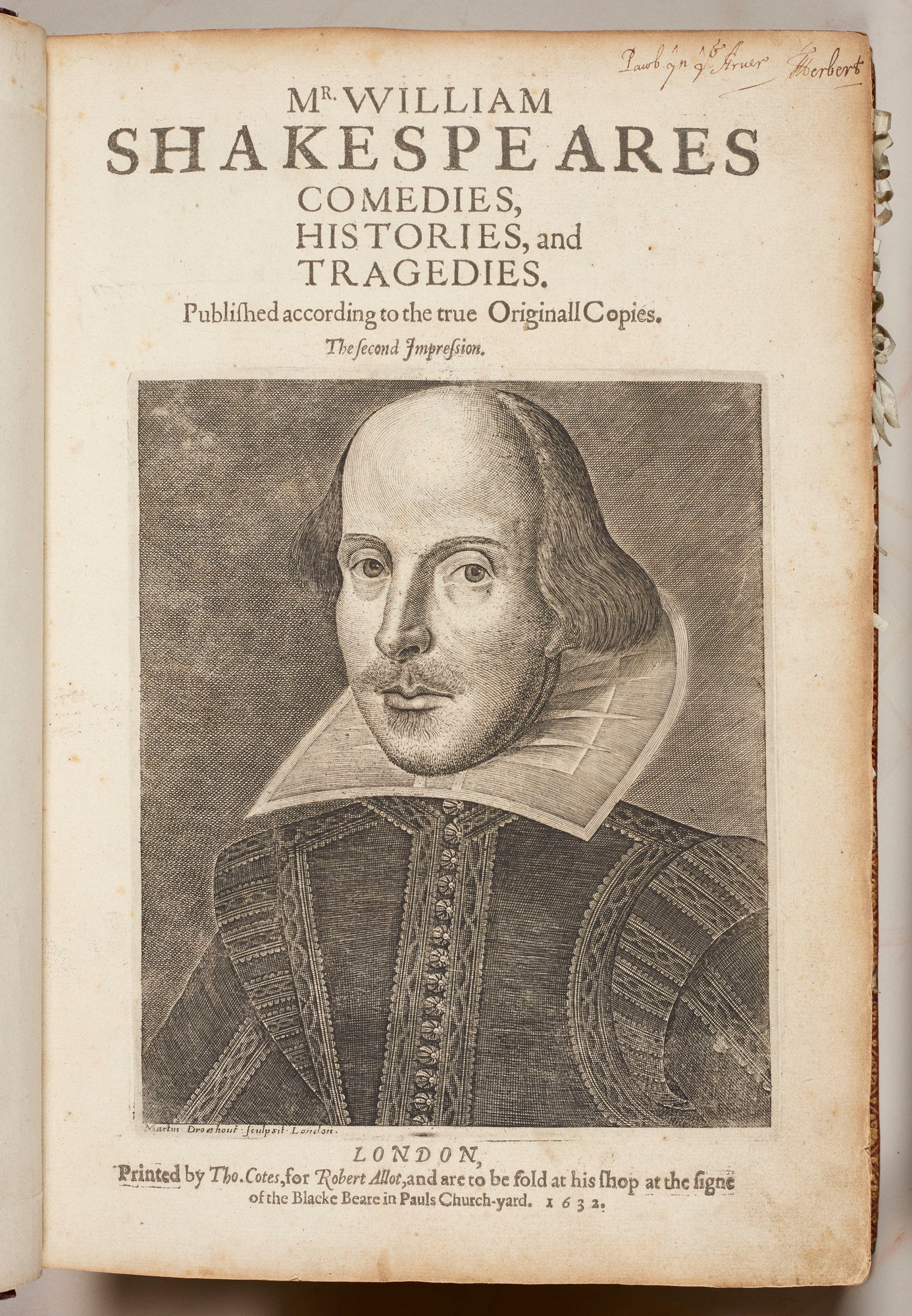 The Second Folio containing William Shakespeare's collected plays. 