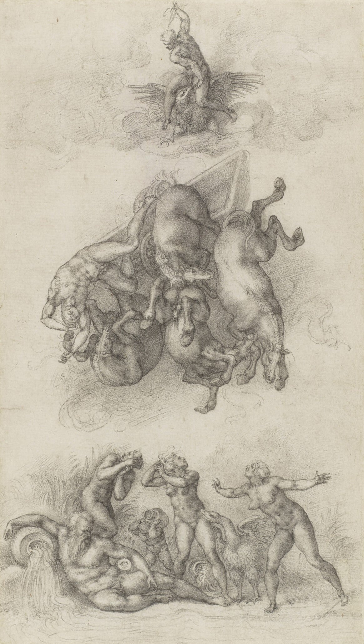 The Fall of Phaethon, 1533 (RCIN 912766) Black chalk drawing of The Fall of Phaeton by Michelangelo.