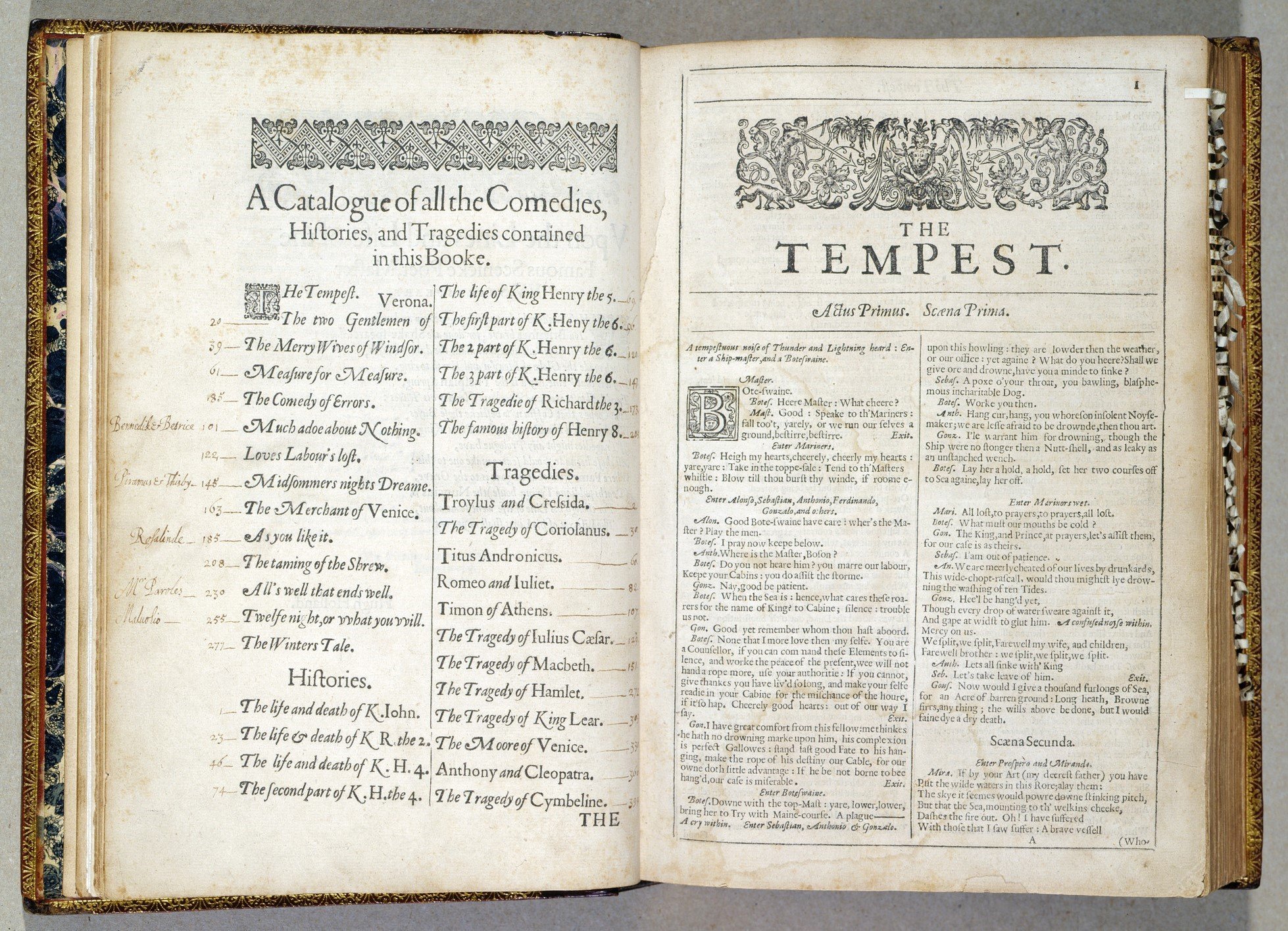 The Second Folio containing William Shakespeare's collected plays. 