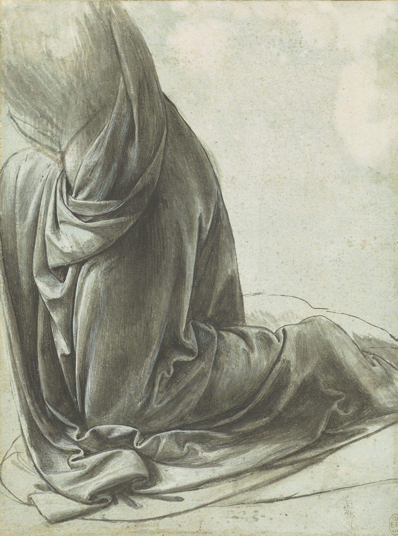 Study of the drapery of a kneeling figure by Leonardo da Vinci.