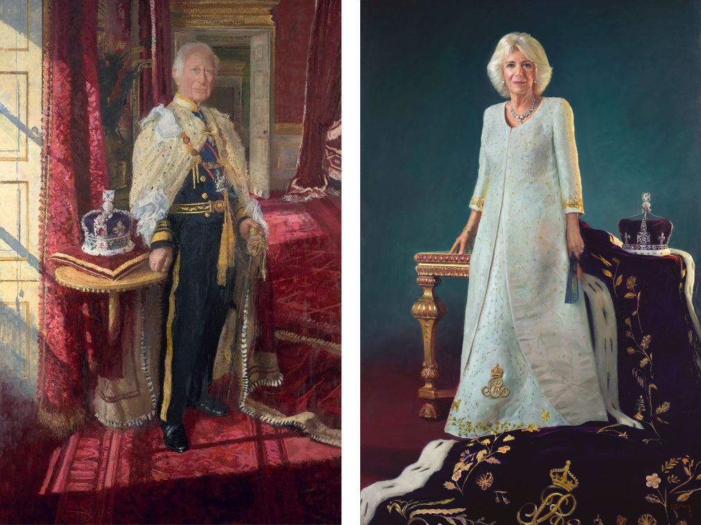 King Charles III by artist Peter Kuhfeld and Queen Camilla by artist Paul S. Benney. Two new State Portraits of King Charles III by artist Peter Kuhfeld and Queen Camilla by artist Paul S Benney.