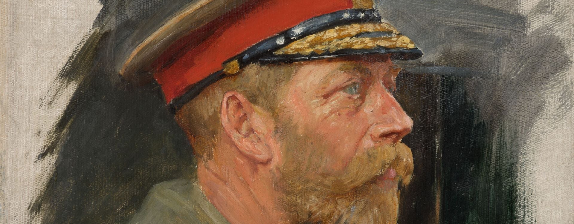 King George V (RCIN 405840) A painting of a man with a beard side on with a military uniform