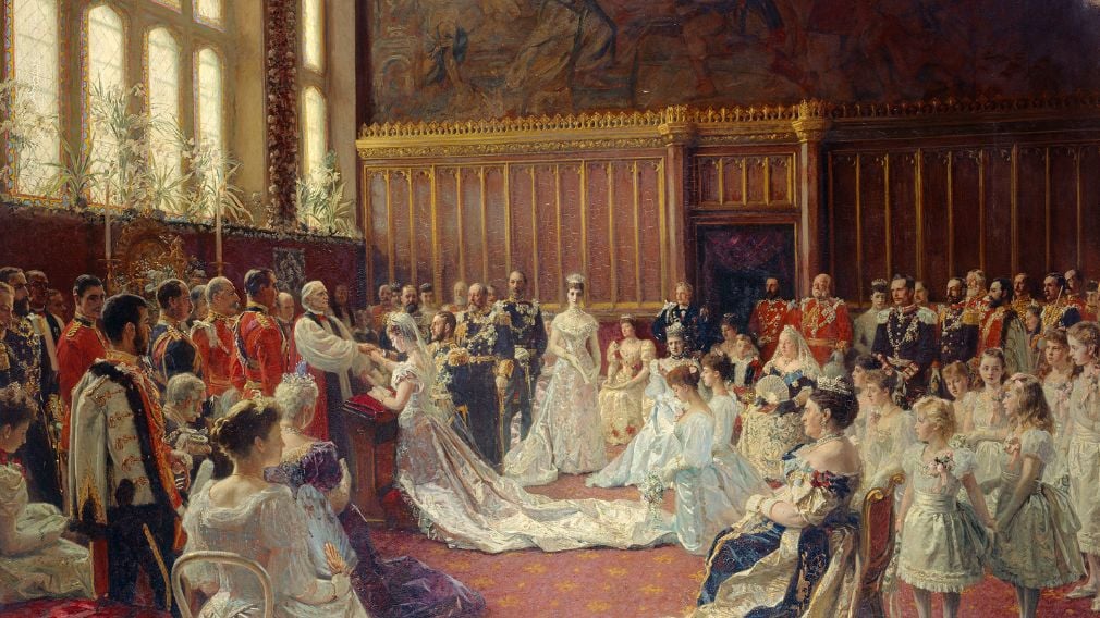 The Marriage of George, Duke of York, with Princess Mary of Teck by artist Laurits Tuxen