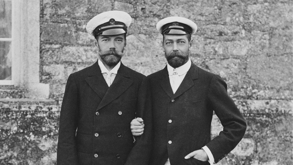 Black and white photograph of Emperor Nicholas II of Russia and George, Prince of Wales