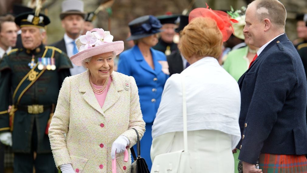 Queen Elizabeth II at a garden party at the Palace of Holyroodhouse Queen Elizabeth II at a garden party at the Palace of Holyroodhouse