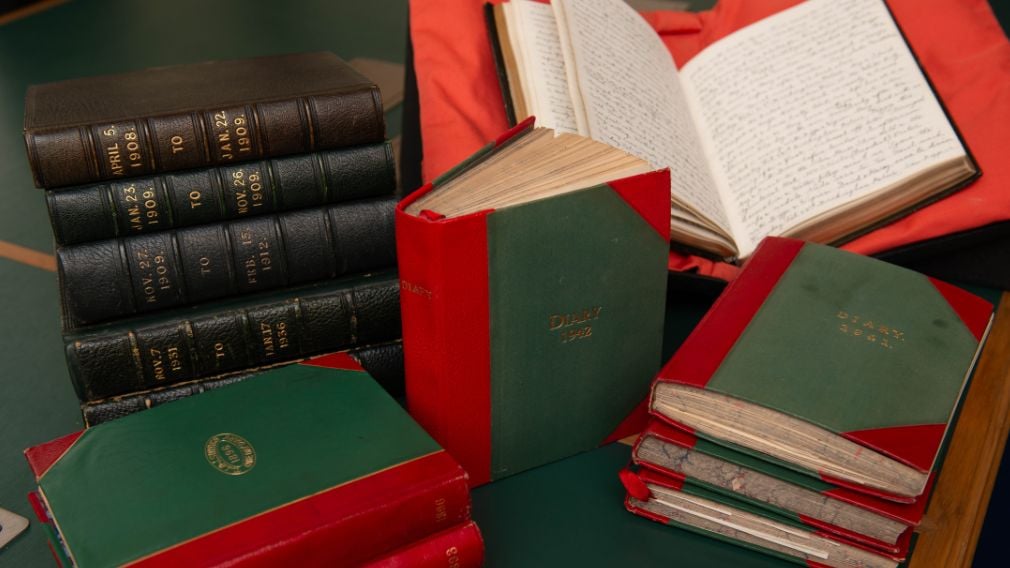 Bound books on a table