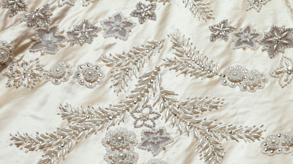 Detail of embroidery on the wedding dress