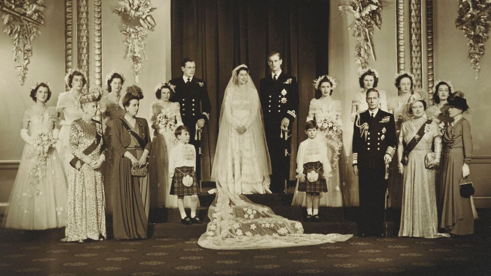 Black and white photograph of the Royal Wedding group