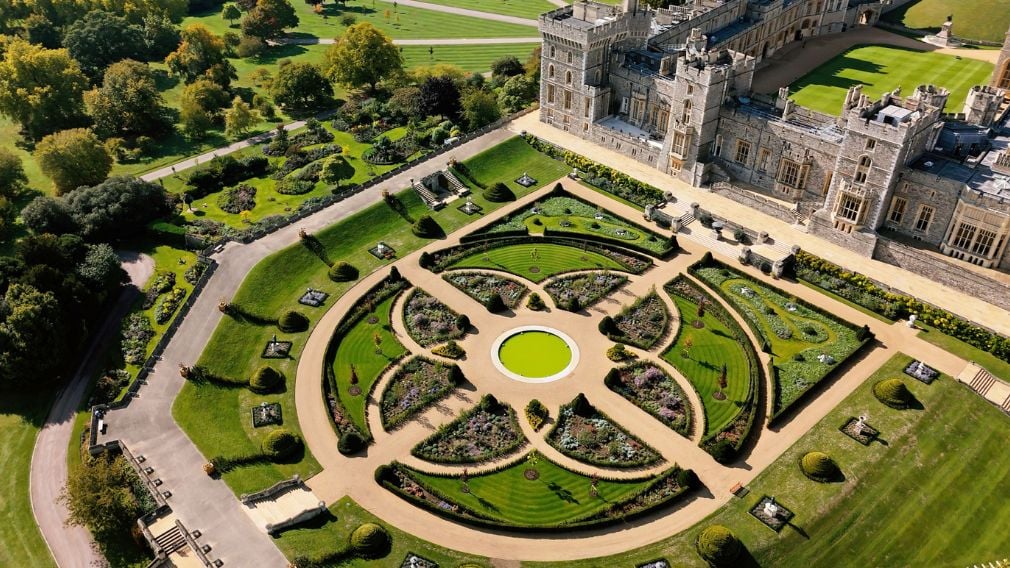 A garden with paths and planting in a petal shape