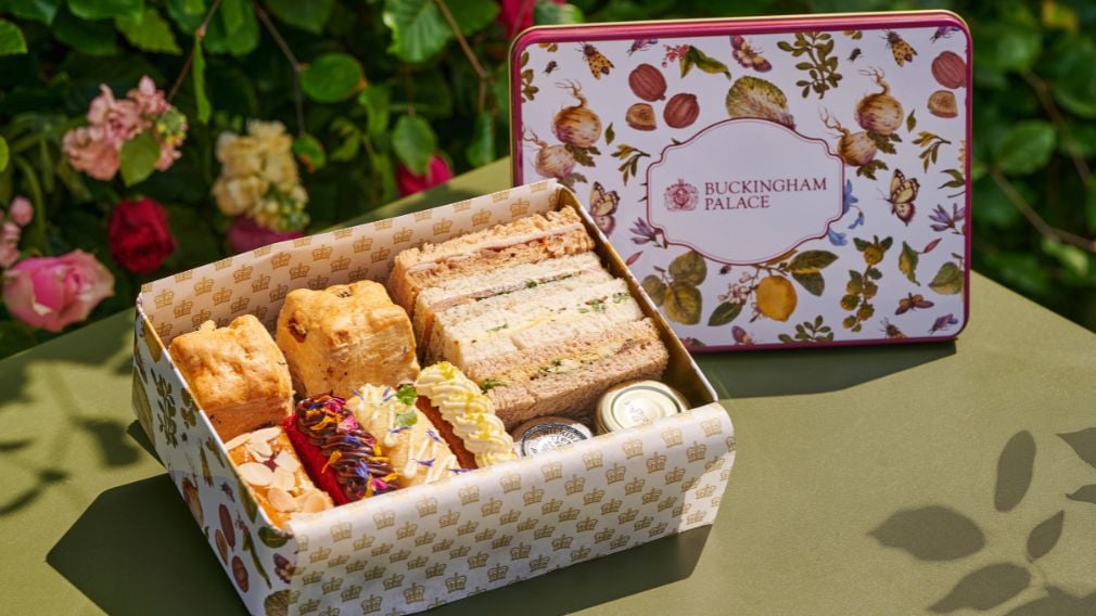 Afternoon Tea served in a keepsake tin, from the Garden Café at Buckingham Palace Afternoon Tea served in a keepsake tin, from the Garden Café at Buckingham Palace