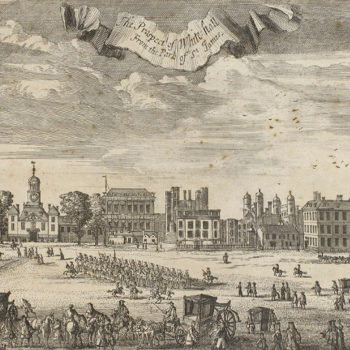 A prospect of Whitehall Palace within St James's Palace (RCIN 703095)