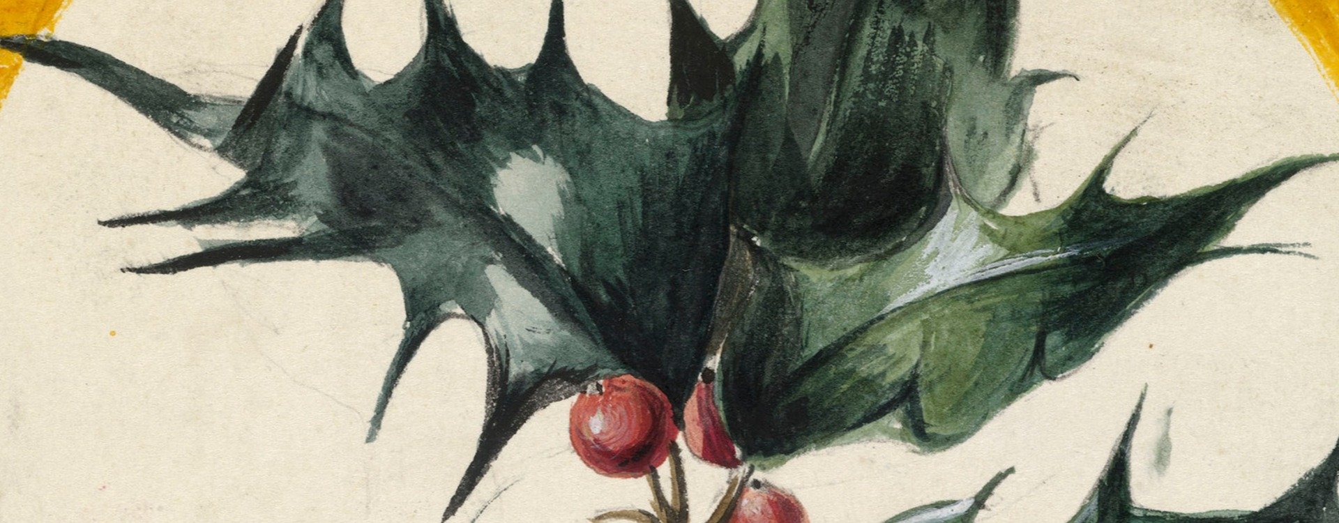 Close up of a painting of holly leaves