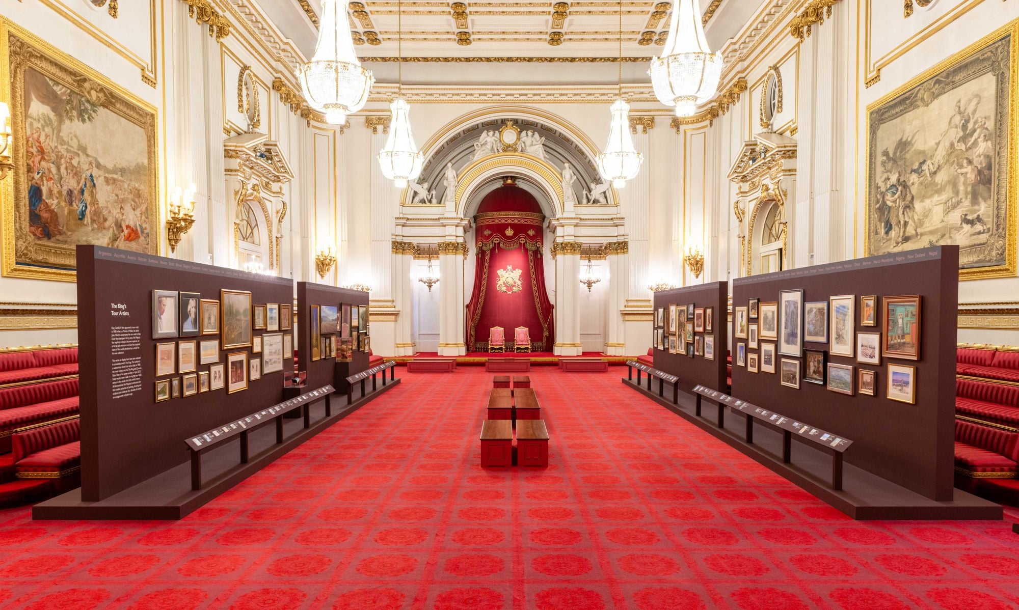 View of the large Ballroom with red carpet and Tour Artists display