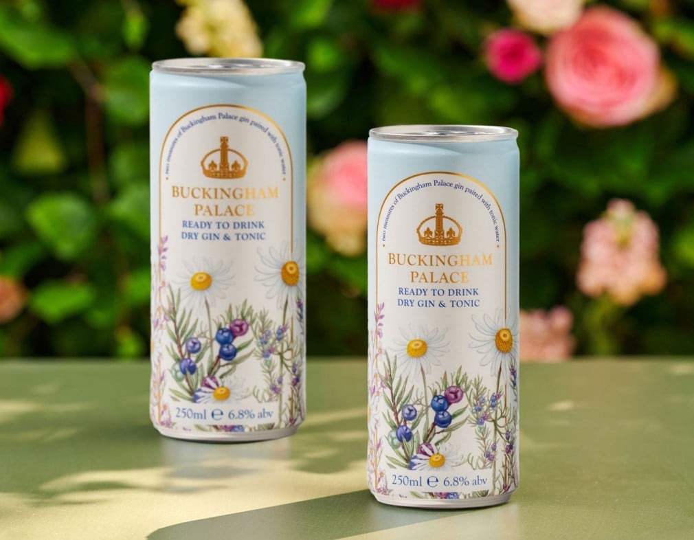 Buckingham Palace gin and tonic Two gin and tonic cans, available from The Garden Café