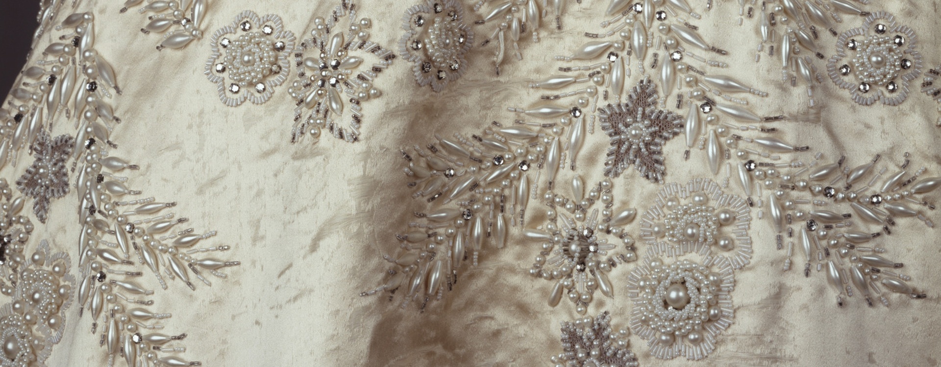 Detail view of Queen Elizabeth II's wedding dress