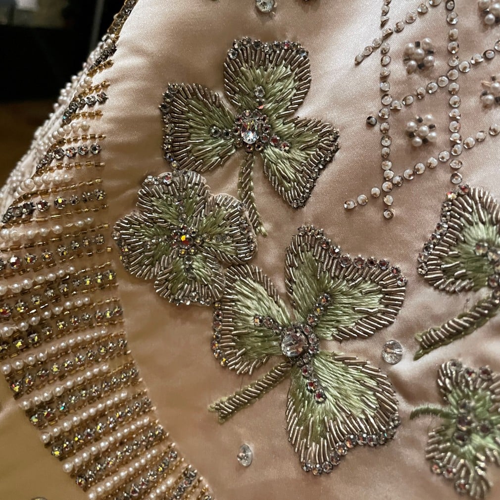 The embroidered four-leafed clover Close up detail of the embroidered four-leafed clover