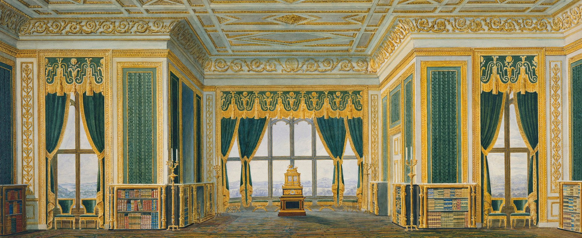 The furniture-makers Nicholas Morel and George Seddon went into partnership in 1826 to decorate George IV’s new Private Apartments in Windsor Castle. The firm produced a series of designs showing the principal elevations of each room, with the intended 