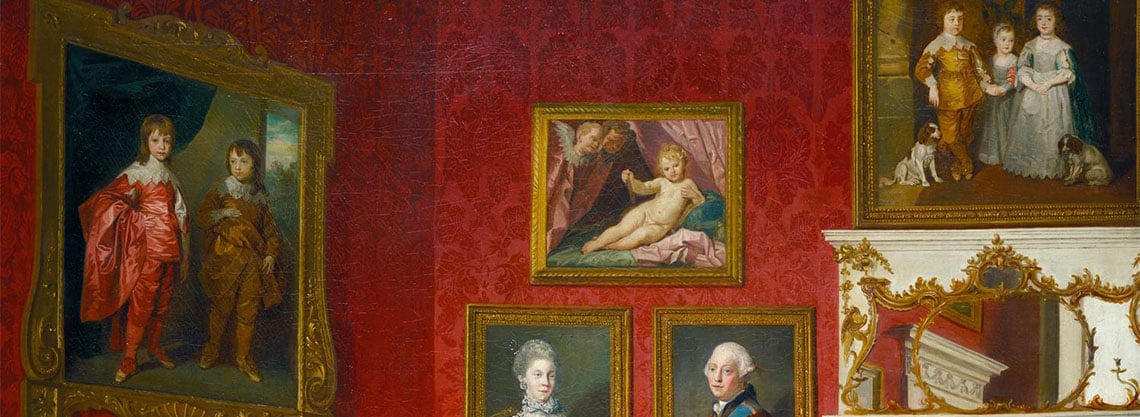 Detail from showing paintings hanging on the wall of Buckingham House