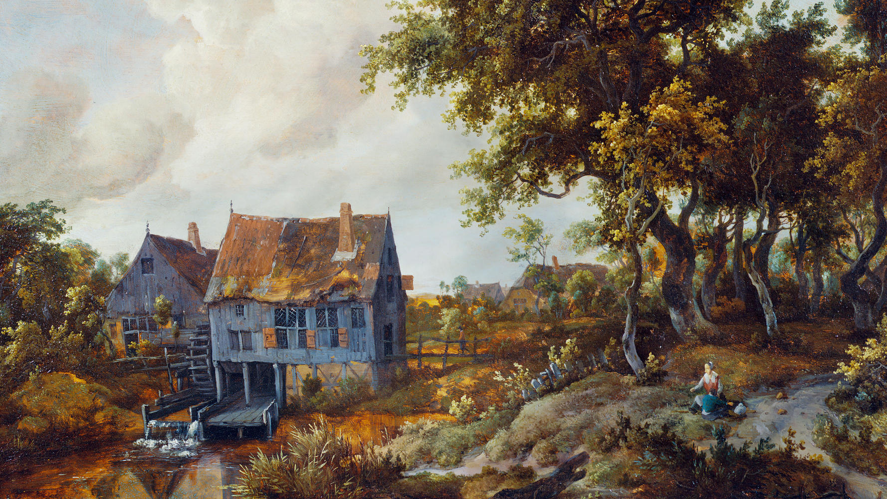 A watermill beside a woody lane, by Meyndert Hobbema