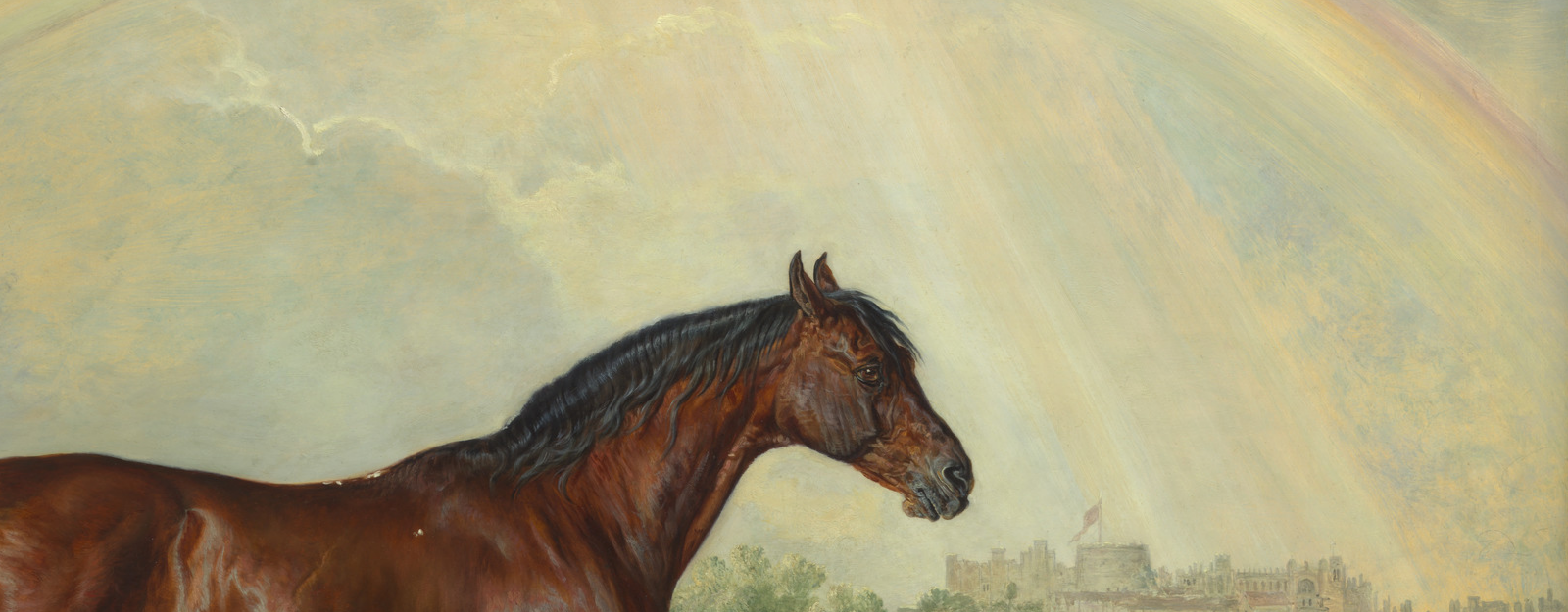 Painting of horse and rainbow above