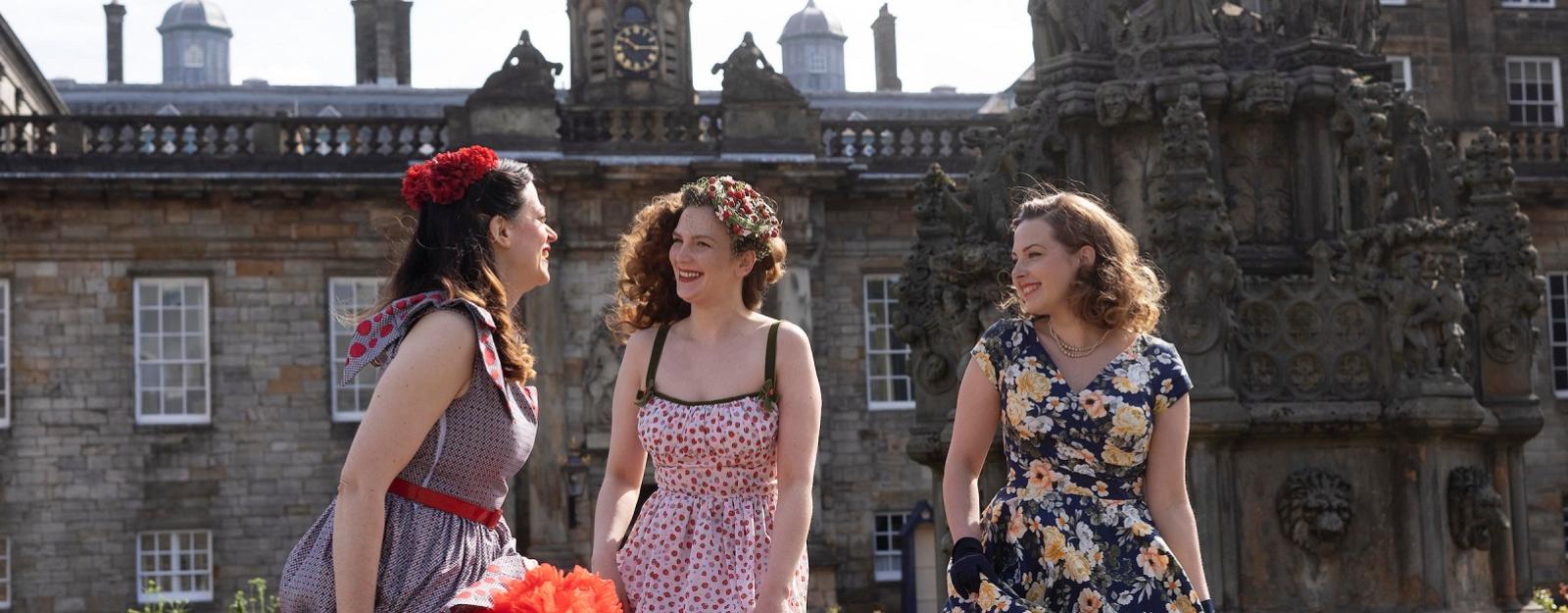 Visitors in 1950s clothing at the Palace of Holyroodhouse