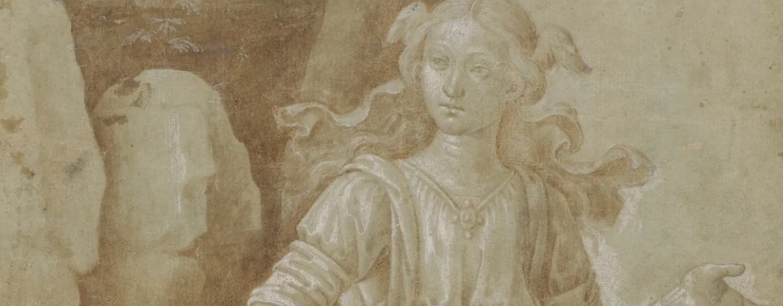 A woman standing before rocks (RCIN 912798) Drawing of a woman standing before rocks