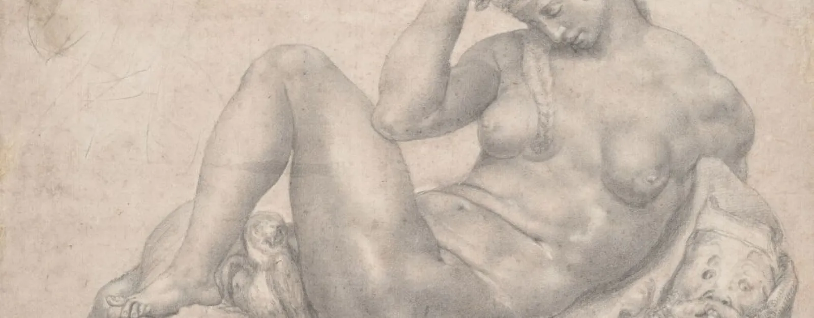 Michelangelo's sculpture of Night (RCIN 990430) Black chalk drawing of a woman