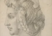 Cropped view of An ideal female head, Copy after Michelangelo Buonarotti (1475-1564) RCIN 990432