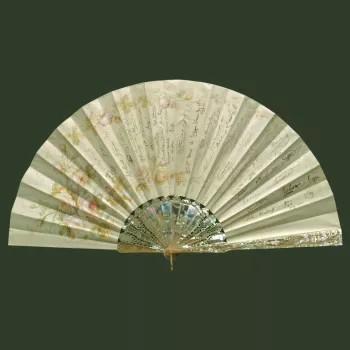As explained by Queen Alexandra in a note which remains in the original fan box, the fan was given to Queen Victoria by the Prince and Princess of Wales in the year of the Queen's Golden Jubilee. It was clearly intended to be written on. Between 1891 and 