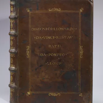 This is the leather binding of the album made up for Pompeo Leoni in the late sixteenth century to house over 500 of Leonardo&rsquo;s drawings, including all the anatomical studies now known. The album was brought to England, probably by the agents of Tho