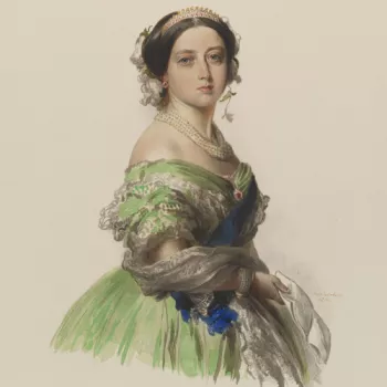 watercolour of Queen Victoria in a green dress