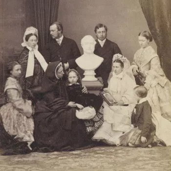 Queen Victoria and her children in mourning, seated around a bust of Prince Albert