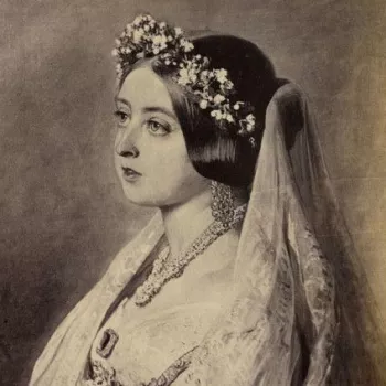 Detail of a photograph of Winterhalter's portrait of Queen Victoria as a young woman