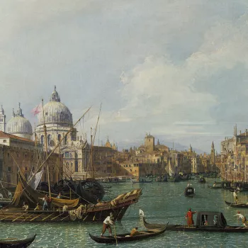 This is one of a series of twelve views by Canaletto of the Grand Canal which are all the same format. The pictures form the basis of the fourteen engraved plates in Visentini's <em>Prospectus Magni Canalis Venetiarum</em> (Venice, 1735), thus providing a